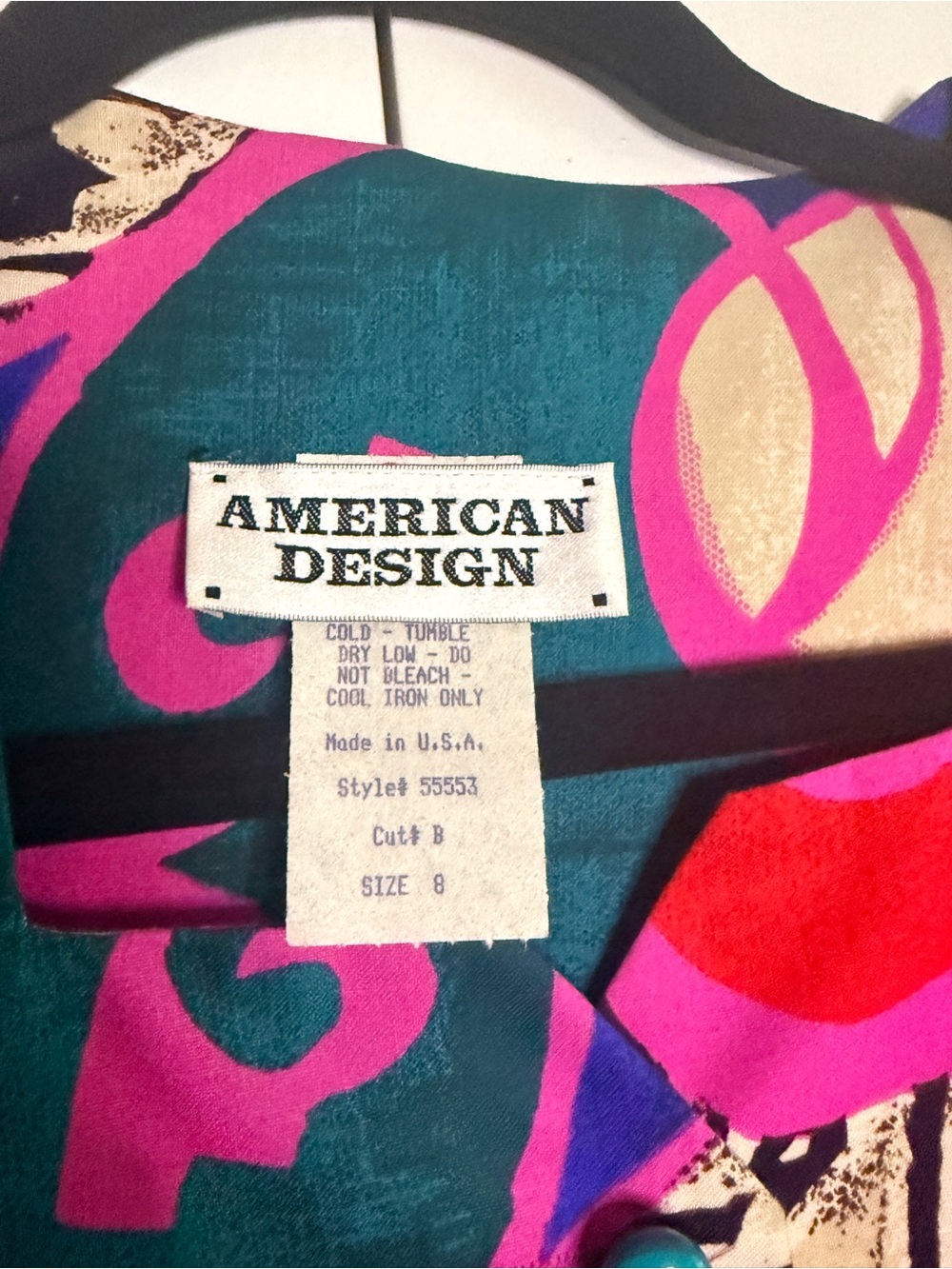 VINTAGE Teal & Pink Abstract American Design Dress - Picture 2 of 4